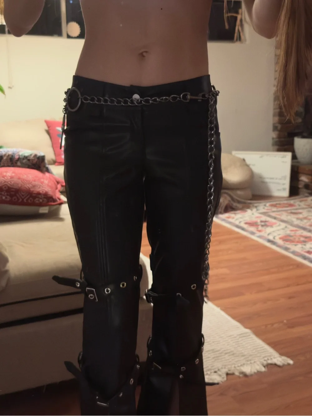 Dolls kill Darker Wavs Black Layered Chain Waist Belt with Cross Charms